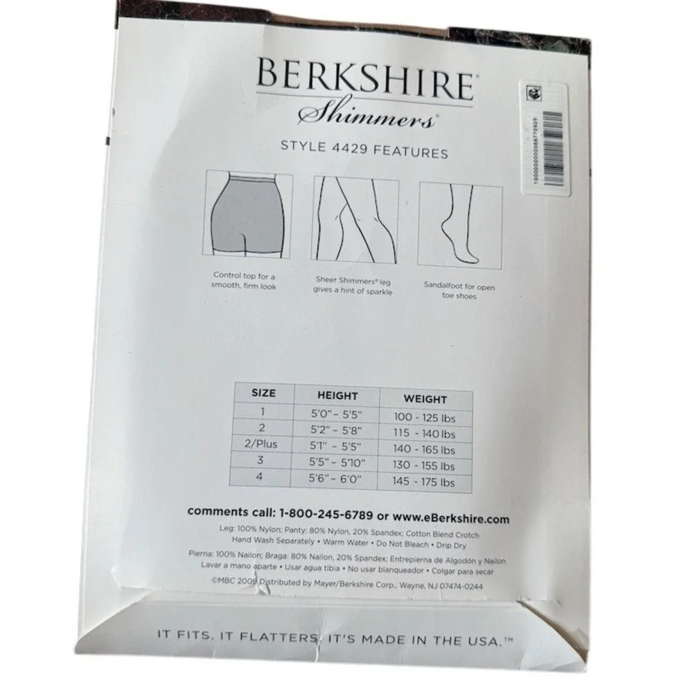 Berkshire Shimmers Ultra Sheer Control Top Pantyhose Beige S size 2 champagne